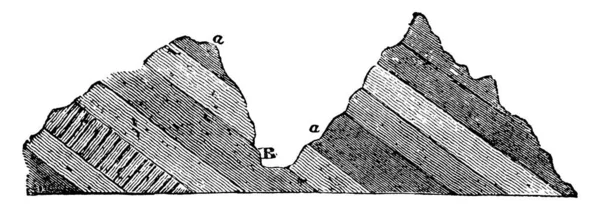 岩层地质倾角 沉积岩或土壤层 古线条画或雕刻图解的典型表现 — 图库矢量图片