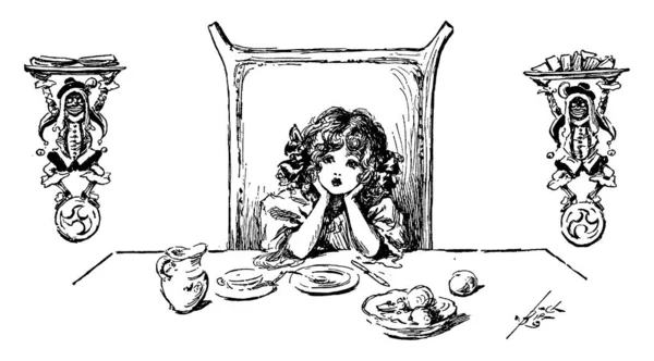 Image Représente Une Petite Fille Assise Seule Table Dîner Semble — Image vectorielle