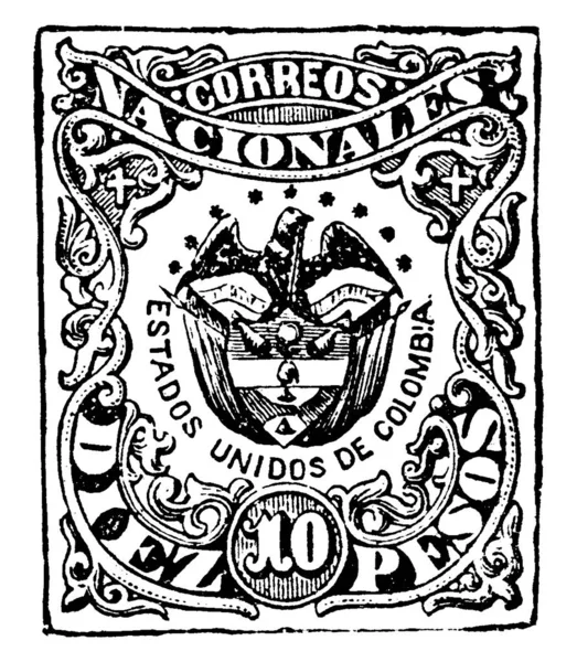 Colombian Republic Stamp Pesos 1870 1876 Small Adhesive Piece Paper — Stock Vector