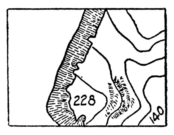 Die Darstellung Der Felswände Auf Einer Topographischen Karte Vintage Linienzeichnung — Stockvektor