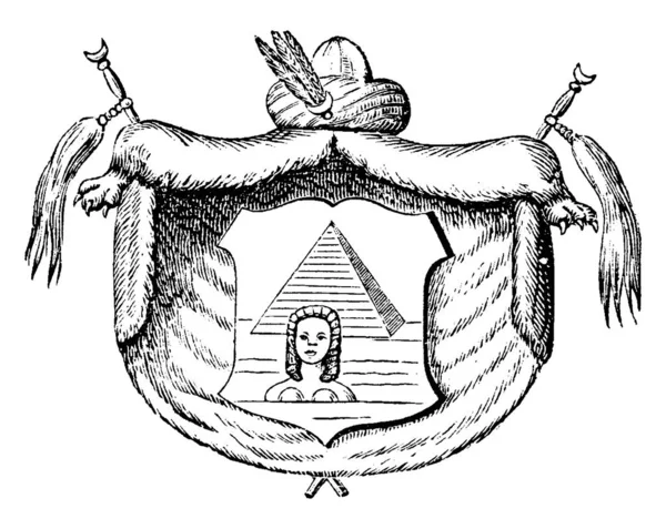Герб Египет Выгравированный Пирамиде Стреле Лице Сфинкса Других Рисунок Винтажной — стоковый вектор