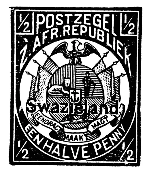 Swazieland Stamp Penny 1889 1891 Small Adhesive Piece Paper Stuck — Stockvektor