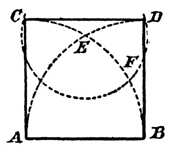 Ilustrace Ukazující Jak Postavit Čtverec Dané Čáře Jako Poloměr Jako — Stockový vektor