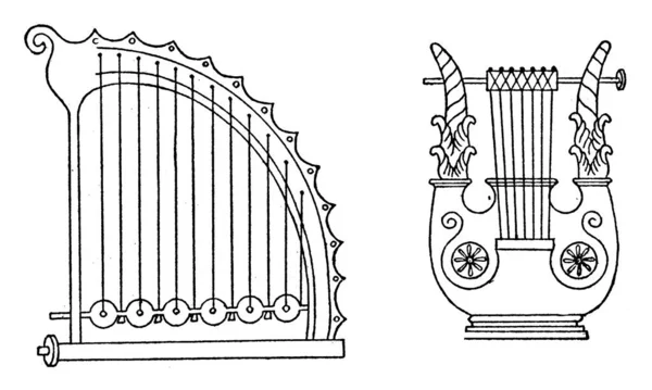 Deux Formes Lyre Grecque Ancienne Cordes Sont Attachées Joug Qui — Image vectorielle