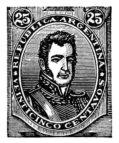 从1877年到1880年 阿根廷共和国邮票 25个半人字形 上贴了一张小胶粘纸 上面印着大量的钞票 老式线条或雕刻图解 — 图库矢量图片