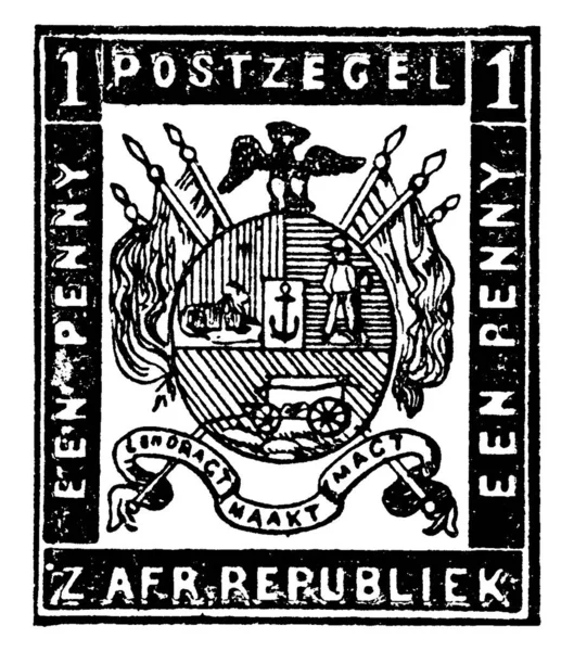 Timbre République Sud Africaine Penny 1870 Petit Morceau Papier Adhésif — Image vectorielle
