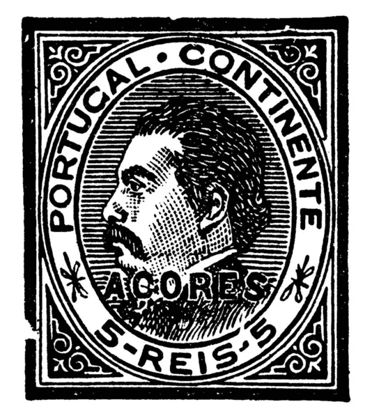 Azores Stamp Reis 1882 1883 Yılları Arasında Küçük Yapışkan Bir — Stok Vektör