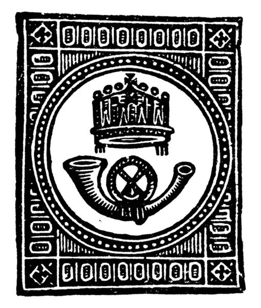 明治4年 1871年 から明治7年 1874年 にかけて発行されたハンガリー新聞切手 値不明 紙製の小さな接着剤片が額装され 額装やヴィンテージ線画 彫刻のイラストが描かれた — ストックベクタ