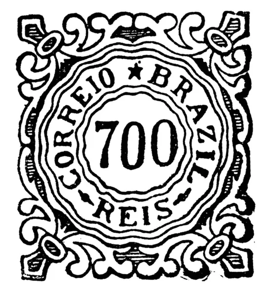 1887年 明治20年 から1888年 明治21年 にかけてのブラジル切手 700枚 ヴィンテージ線画 版画などを中心にお金を払うものを示すために小さな接着剤が貼られていた — ストックベクタ