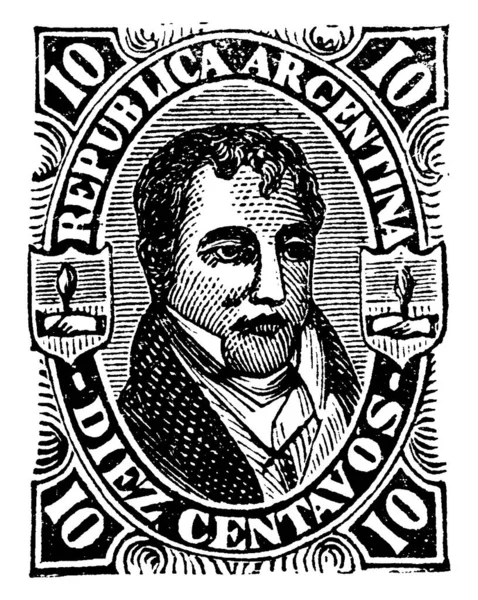 1867年至1873年的阿根廷共和国邮票 10个半人字形 粘贴在一张小胶粘纸上 以显示支付的钱 老式线条图画或雕刻图解 — 图库矢量图片
