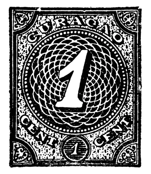 Timbre Curaçao Cent 1889 1890 Petit Morceau Papier Adhésif Été — Image vectorielle