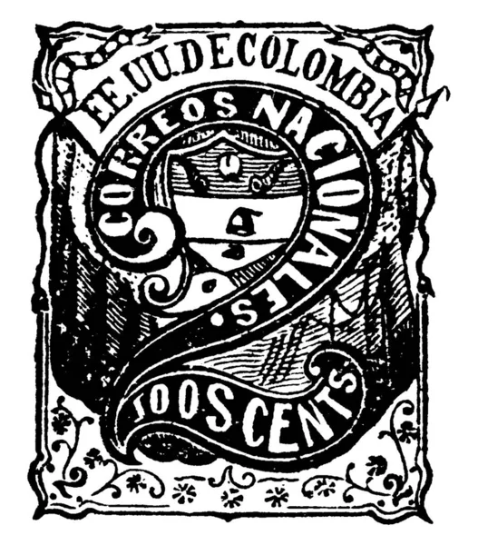 1871 년부터 1874 년까지 콜롬비아 공화국의 접착식 종이에 빈티지 그림을 — 스톡 벡터