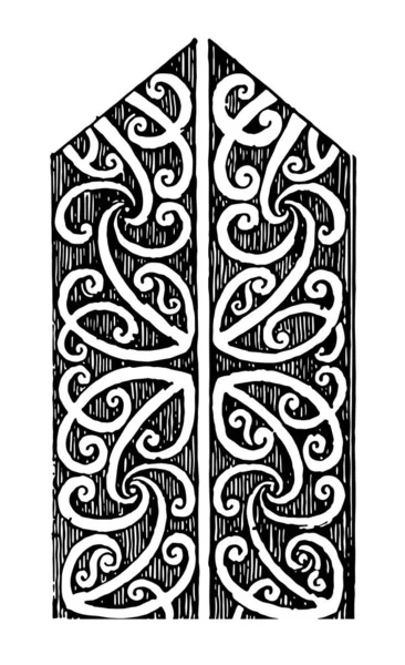 Traufbrett Detail Der Holzschnitzerei Auf Bemalten Vintage Linienzeichnung Oder Gravierillustration — Stockvektor