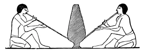 この図は エジプトの吹き ビンテージの線描画や彫刻イラスト — ストックベクタ