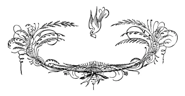 Квітковий Банер Має Літаючий Пташиний Візерунок Вінтажний Малюнок Лінії Або — стоковий вектор