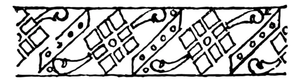 派手ボーダー デザイン通常ギリシャの蛇行の代替手順に配置された 枚の花弁の花から成って めったにある任意のラグ Tchetchen ヴィンテージの線画や彫刻イラスト — ストックベクタ