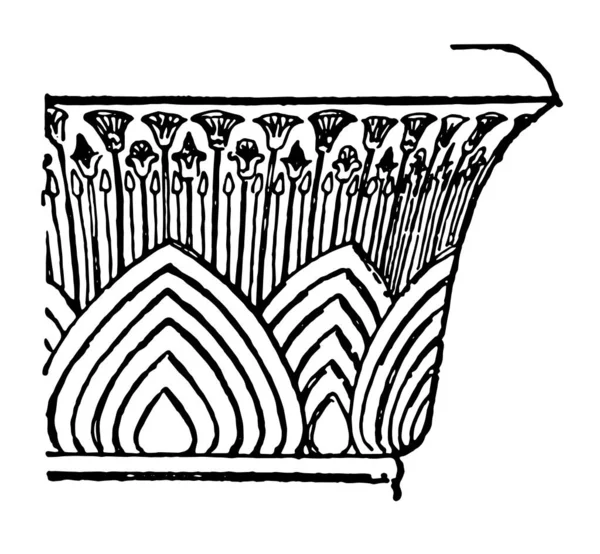 Glockenkapital Mit Papyrus Dekoration Pflanze Thema Breite Vintage Linienzeichnung Oder — Stockvektor