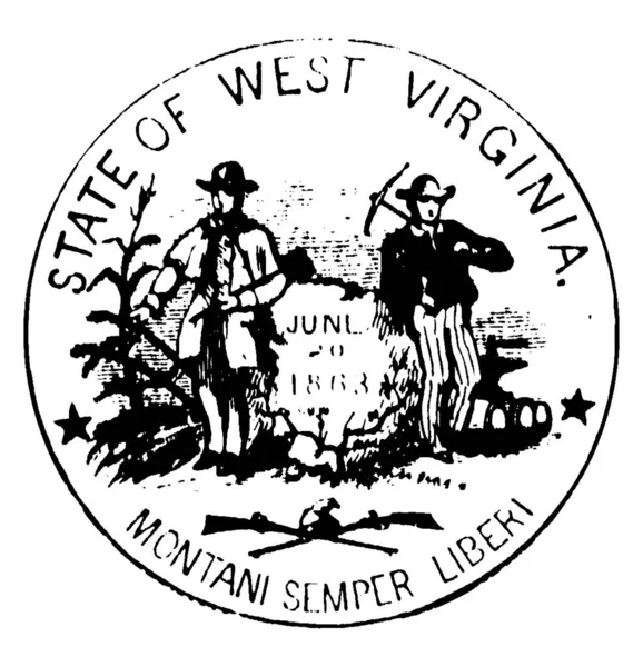 Zárjuk West Virginia State 1876 Pecsét Van Fegyver Cornstalk Két — Stock Vector