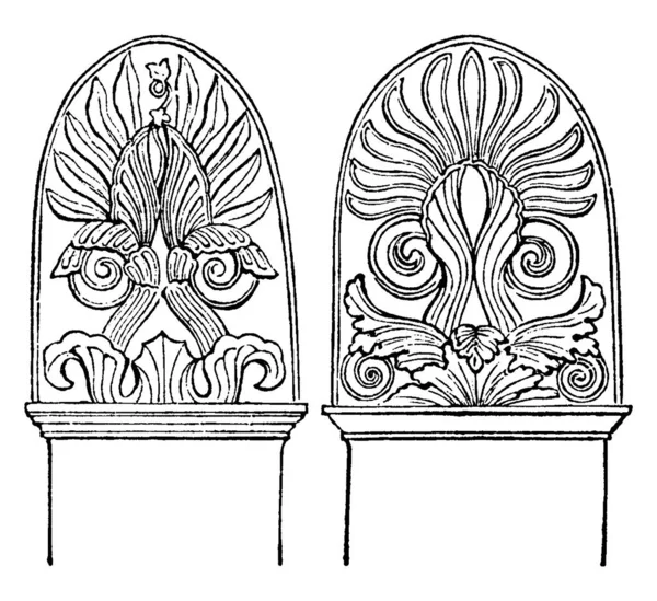 Sepulchral Stelai Kind Arabesque Work Often Ornamented Vintage Line Drawing — стоковый вектор