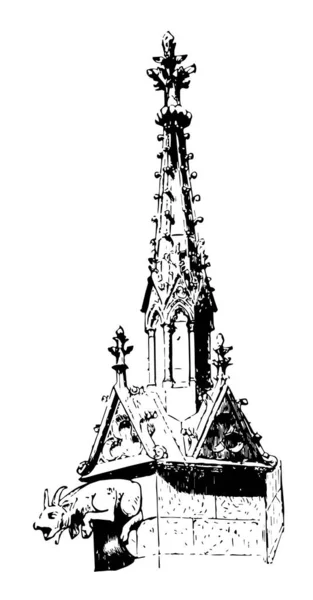 Buttress Pinnacle Notre Dame Paris Desenho Linha Vintage Gravura Ilustração —  Vetores de Stock