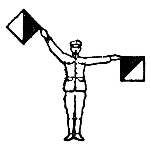 Sinal Bandeira Para Letra Homem Segurando Duas Bandeiras Bandeira Mão — Vetor de Stock