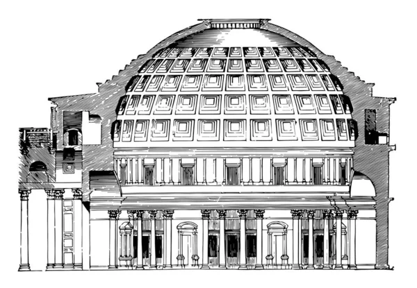 パンテオン 今回の最高級の記念碑はパンテオン つの壮大な建物 古代の世界では 寺院やビンテージの線描画や彫刻イラスト添付 ホールとして — ストックベクタ