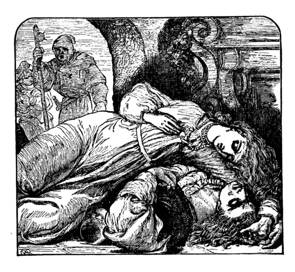 Мертвое Тело Женщины Теле Покойника Другой Мужчина Заднем Плане Рисунок — стоковый вектор