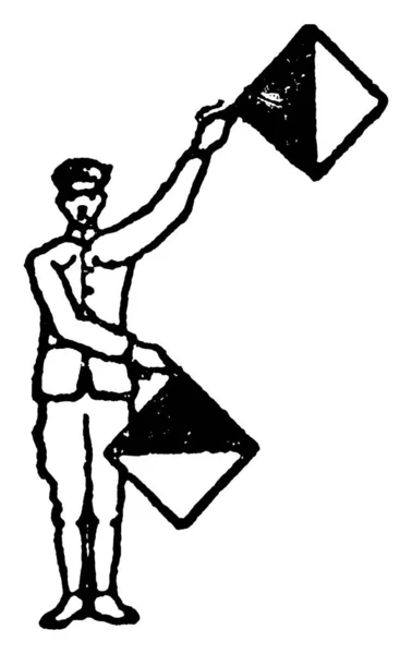 Flagi Sygnałowe Litery Człowiek Posiadający Dwa Flgas Lewa Ręka Flaga — Wektor stockowy