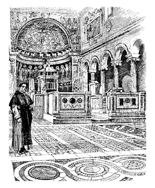 Intérieur San Clemente Excellent Exemple Église Primitive Entrée Principale Clemente — Image vectorielle