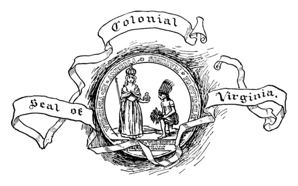 Det Koloniala Seal Virginia Romerska Gudinnan Håller Ett Trollspö Magiska — Stock vektor