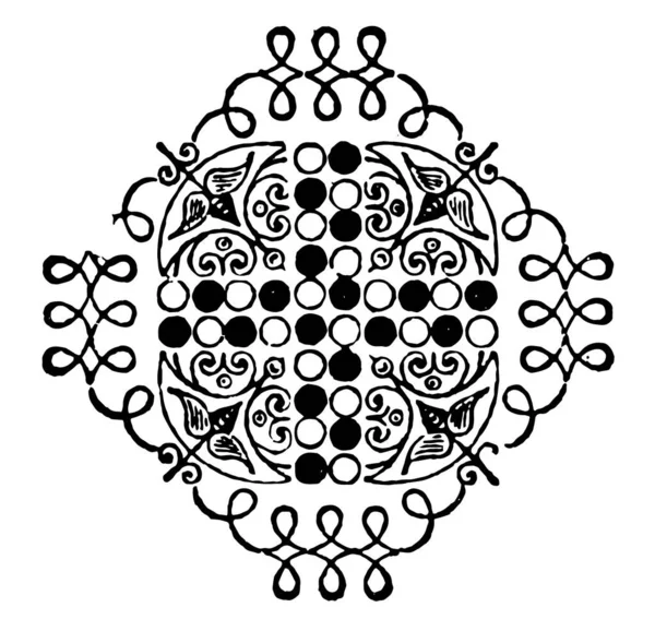 にきびがある小さな円と葉のデザイン ヴィンテージ線画または彫刻パターン — ストックベクタ
