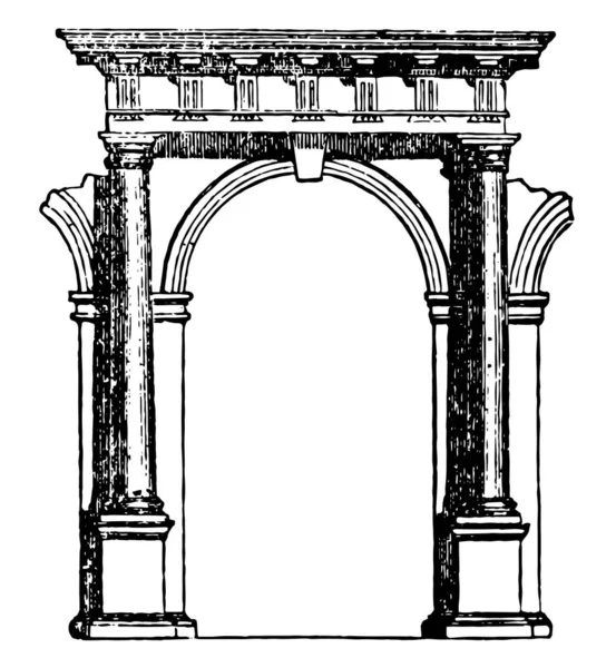 Doric Arcade Column Doric Passageway Vintage Line Drawing Environing Illustration — стоковый вектор