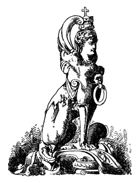 卧狮身人面像是一个与 Ram 的头在卢浮宫 复古线条画或雕刻插图 — 图库矢量图片