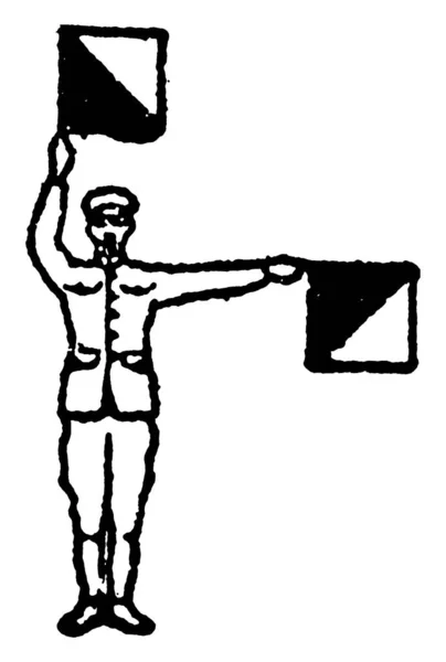 Flaga Sygnał Dla Litery Numer Człowiek Posiadający Dwie Flagi Lewą — Wektor stockowy