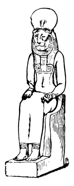 Пахет Кошачьим Военным Богом Египетской Мифологии Рисовании Винтажных Линий Гравюре — стоковый вектор
