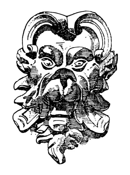 Máscara Michelangelo Del Renacimiento Italiano Dibujo Líneas Vintage Ilustración Grabado — Archivo Imágenes Vectoriales