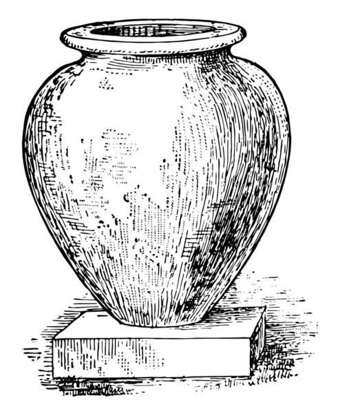 Pithos 用于储存葡萄酒或油 它是一个非常大尺寸的土花瓶 复古线条画或雕刻 — 图库矢量图片