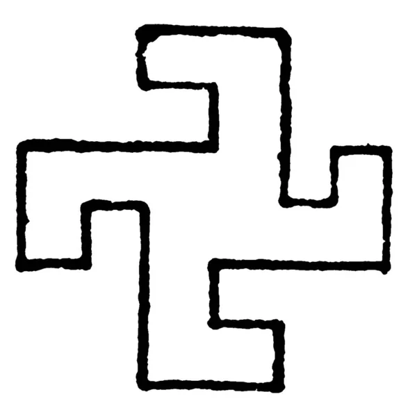 Swastika 设计几乎在史前时期的所有发掘中都能找到 它的意思是很好的伪装 复古的线条绘画或雕刻 — 图库矢量图片