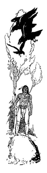 Hiawatha Půst Tato Scéna Ukazuje Muže Stojící Vedle Stromu Při — Stockový vektor