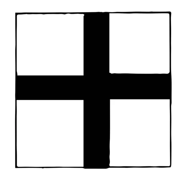 国際コード フラグ文字 ヴィンテージの黒のプラス記号と白い四角の線図面やイラストを彫刻 — ストックベクタ