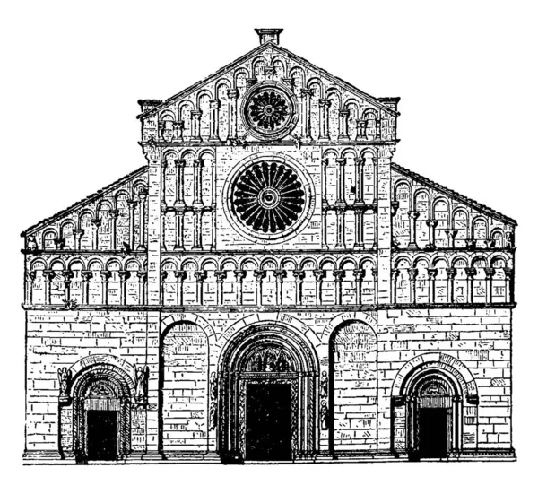 Romanesk Katedral Zara Romanesk Mimari Vintage Çizgi Çizme Veya Oyma — Stok Vektör
