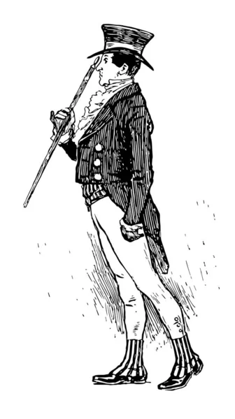 Gentilhomme Anglais Avec Une Canne Des Nageoires Rayées Distinctives Dessin — Image vectorielle