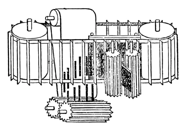 Esta Ilustração Representa Função Corte Cubo Desenho Linha Vintage Gravura — Vetor de Stock