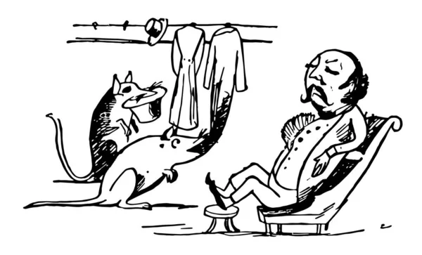 Edward Lear Scena Pokazuje Człowiek Śpi Fotelu Dwa Szczury Jeść — Wektor stockowy