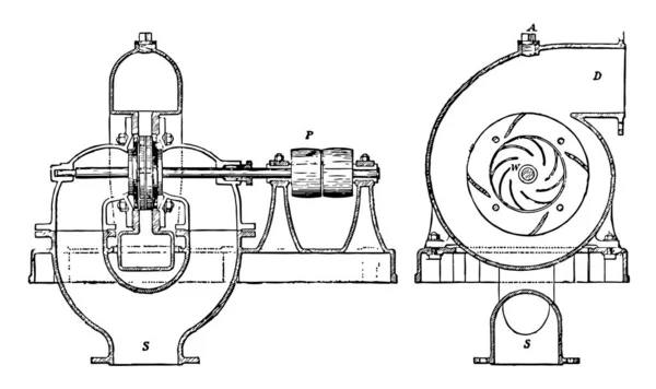 Cette Illustration Représente Une Pompe Centrifuge Qui Utilise Une Roue — Image vectorielle