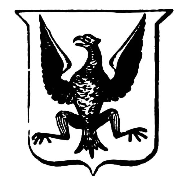 Heraldik Ausgestellt Mit Vogel Mit Ausgebreiteten Flügeln Vintage Linienzeichnung Oder — Stockvektor
