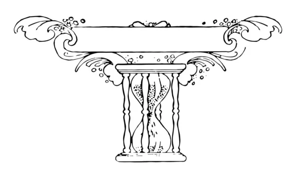 Hour Glass Znajduje Się Dolnej Części Bannes Vintage Rysowania Linii — Wektor stockowy