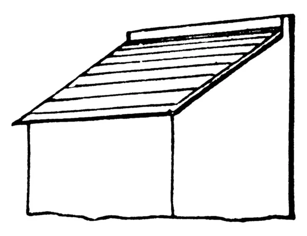 小屋の屋根は トラス ストレージ ビンテージの線描画彫刻イラスト以上の非常に急なピッチを構築する最も簡単です — ストックベクタ