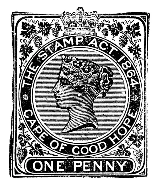 Cape Good Hope Revenue Stamp Penny 1883 Adhesive Piece Paper — Stock Vector