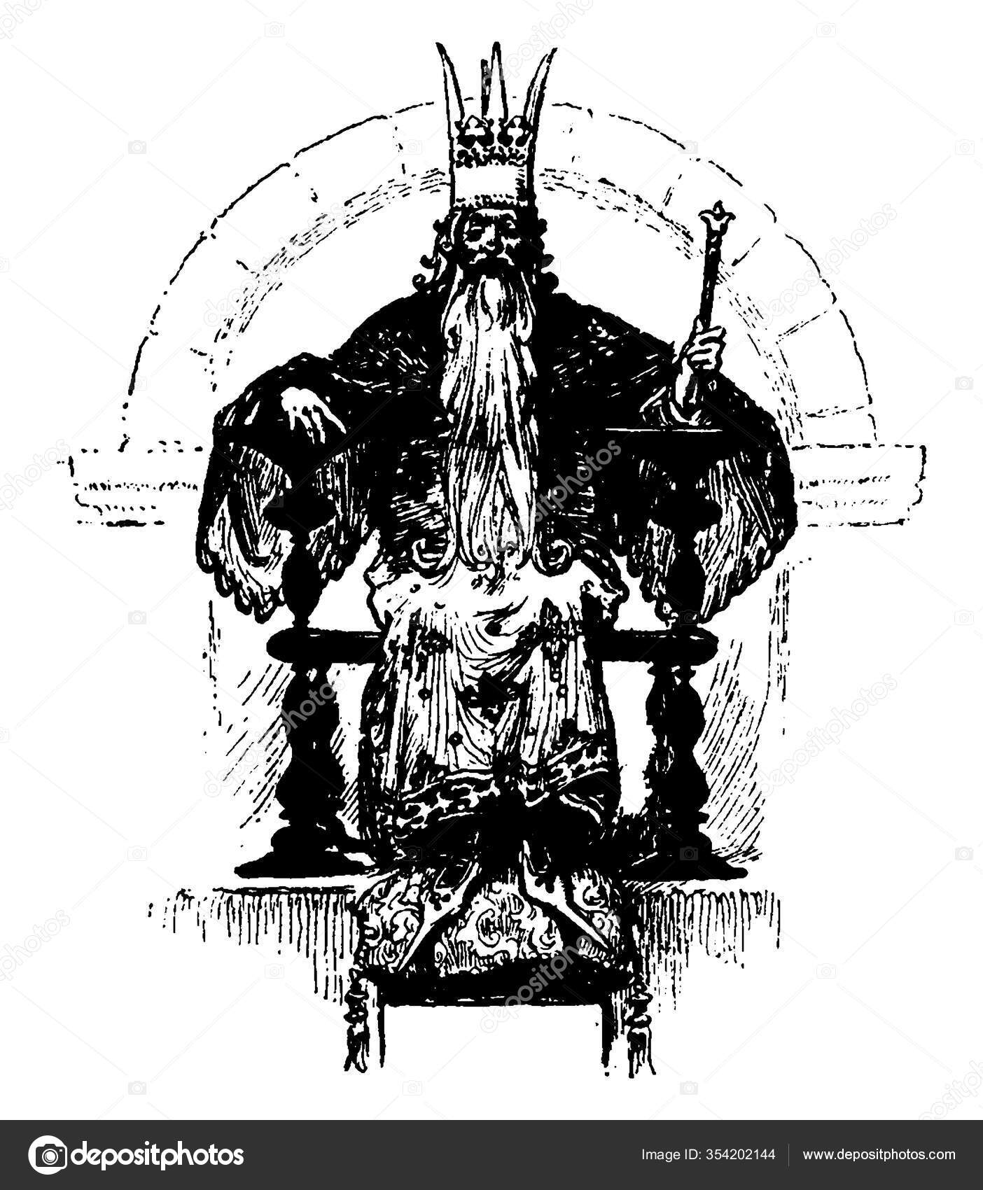 Download - The king with crown on head sitting on throne and holding staff ...